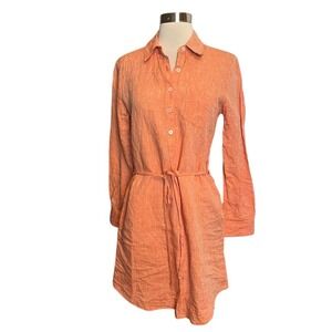 Serena & Lily Margot Popover Shirt Dress Size Small Tangerine Orange 100% Linen